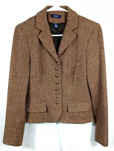 Chaps Ralph Lauren Riding Jacket/Blazer Wool Blend Brown Herringbone Women's Sm. - Picture 1 of 7