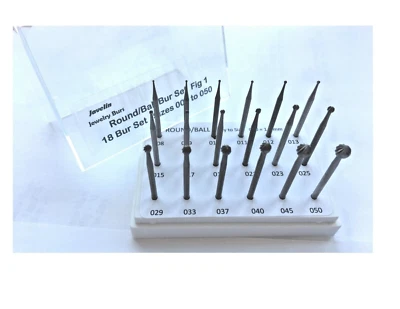 JAVELIN JEWELRY ROUND BUR SET 18 PCS .8 TO 5.0 mm FIG 1 QUALITY BURS FOR JEWELERS