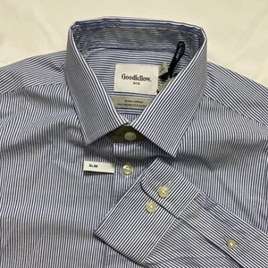 Para hombre Vestido a Rayas Calce Ajustado Mangas Largas Camisa Con Botones Azul Blanco S Elastizado - Imagen 1 de 7