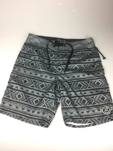 LIFE IS GOOD Board Shorts Swim Trunk Black Gray Tribal Pattern Surf Wear Sz 36 - Picture 1 of 4