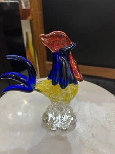 Murano Style Hand Blown Glass 9” Tall Chicken Rooster Multicolor   - Picture 1 of 6