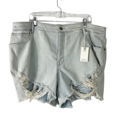 Good American Bombshell Short Women's Plus 20 Blue Destroyed Stretch NWT Button - Image 1 of 4