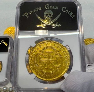 SPAIN 1729 PHILIP V 8 ESCUDOS NGC PIRATE GOLD COINS TREASURE DOUBLOON LOOT - Picture 1 of 24