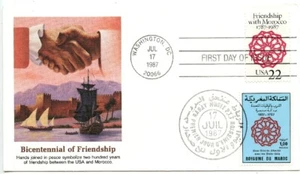 1987 FDC,U.S.A. MOROCCO,JOINT ISSUE DUAL CANCELS - Picture 1 of 1