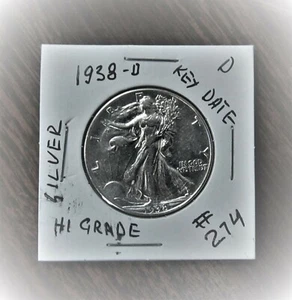 1938-D Walking Liberty Silver Half Dollar Key Date Denver Mint HI GRADE # 274 - Picture 1 of 3