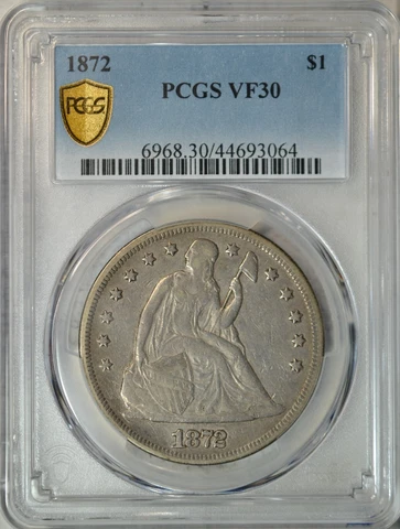 1872 Seated dollar, PCGS VF30..........Type Coin Company Cover