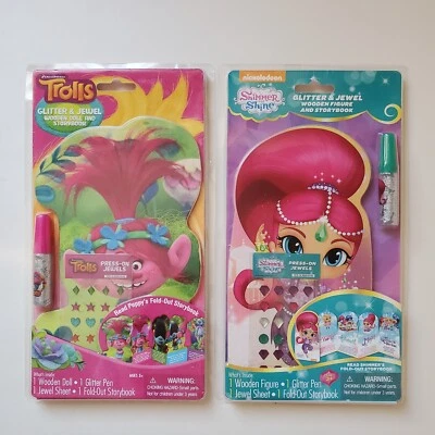 Muñeca de madera brillante y brillante brillo y joya y libro de cuentos y muñeca de madera Trolls Foto 1 de 4