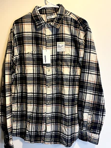 Sonoma Goods for Life Supersoft Flannel Shirt Men’s Large Beige Navy Plaid - Picture 1 of 6