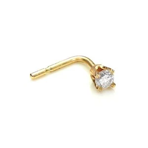 9ct Gold 0.02ct Square Diamond L-Shaped Nose Pin Stud / Studs - Picture 1 of 2