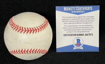 Bob Feller Full Name Signed Cleveland Indians OAL Baseball Beckett COA Guardians - Image 1 of 4