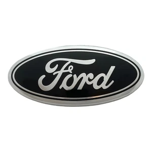 Premium Logo 7" Emblem: BLACK Oval Chrome Cover Logo for Ford Tailgate - Foto 1 di 4