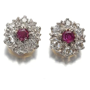 Ruby Diamond Antique Earrings Au50-75?/9K White Gold - Picture 1 of 4