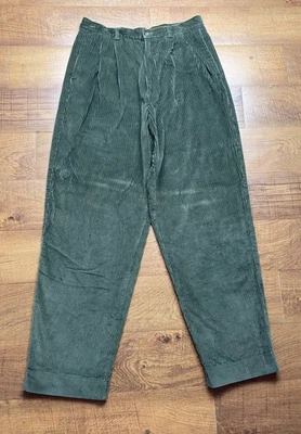 Vintage Eddie Bauer Pleated Jumbo Corduroy High Waisted Pants Green Women’s 16 - Image 1 of 4