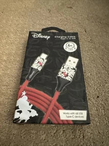 DISNEY MINNIE MOUSE TYPE C CHARGING CABLE 6 FT. MINNIE MOUSE CHARGING CABLE NEW - Picture 1 of 2