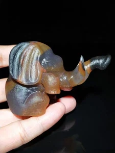 CERTIFIED 163.2g 100% NATURAL BRAZILIAN AGATE HAND CARVED ELEPHANT FIGURINE - Picture 1 of 9
