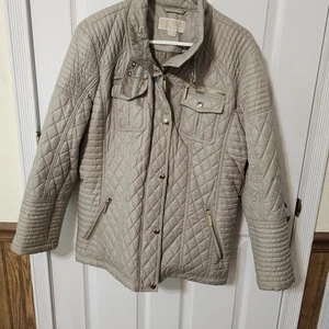Michael Kors Puffer Jacket Quilted Womens XL Tan Gold Hardware MK - Picture 1 of 16