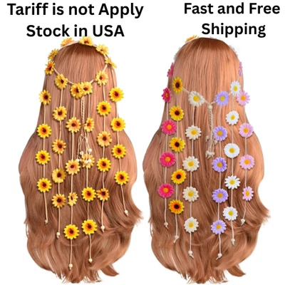 2 piezas Diadema Hippie Festival Corona Floral-Accesorios para el Cabello Disfraz Bohemio Años 70 Foto 1 de 4