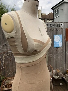 SIZE 10 10% ELASTANE BODYCON DRESS CHAMPAGNE AND GOLD FIGURE HUGGING SEXY BLANK - Picture 1 of 12