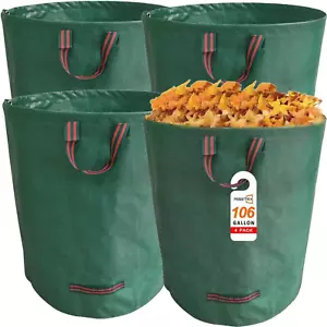 4 106 Gallon Leaf Bags Garden Yard Waste Reusable Standable Lawn/Camping Portabl - Picture 1 of 24