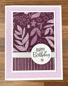 Stampin Up Card Kit Happy Birthday Blackberry Fresh Freesia Embossed - 4 Cards - Picture 1 of 2