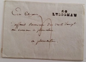1800 LIGURIA lettera LUSIGNANO+DEPARTEMENT CONQUIS 80 LUSIGNAN+TASSA MANO-A850 - Picture 1 of 1