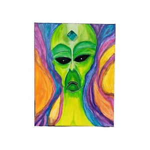 Original Alien Painting Mixed Media Acrylic On Canvas 12x14 Signed - Picture 1 of 1