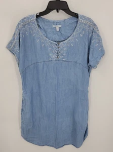 Esprit Dress Womens 8 Blue Chambray Embroidered Aztec Grunge Boho Y2K Vintage - Picture 1 of 8