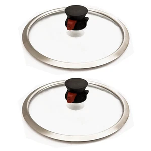2x Universal Glasdeckel Ø 26cm Edelstahlrand mit Ventil Topfdeckel Pfannendeckel - Bild 1 von 3