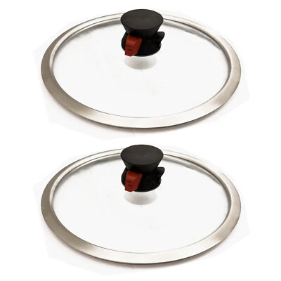 2x Universale Coperchio IN Vetro Ø 26cm Edelstahlrand Con Valvola Vaso Padelle - Immagine 1 di 3