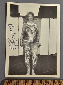 VINTAGE CIRCUS PHOTO CARD LORETT FULKERSON THE TATTOOED TATTOO LADY, SIGNED - Picture 1 of 3
