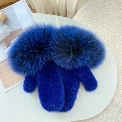 Женские перчатки из натуральной норки теплый вязаный запястье варежки + реальный лисий мех повязка на запястье - Изображение 1 из 4