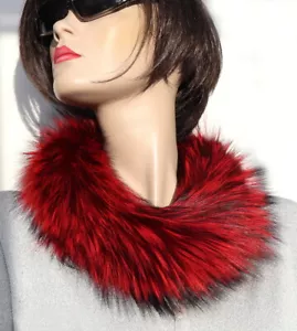 Pelz Schal Silberfuchs Boa Loop Kragen Kette Fell Mantel Besatz Rot Schwarz - Bild 1 von 4