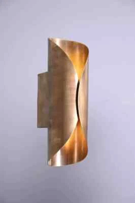 2 Light Curved Shades Handmade Vintage Wall Mid Century Modern Raw Brass Sputnik - Image 1 of 4