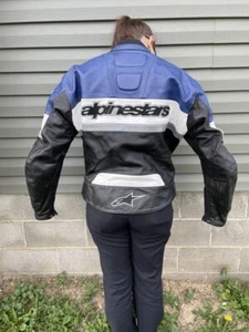 ALPINESTARS Motorcycle Leather Jacket Vintage Size EU 54/US 44 Blue White Black - Picture 1 of 14