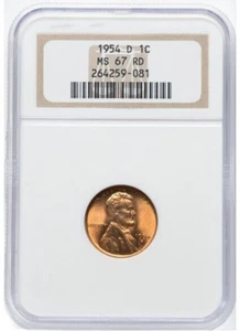 1954-D 1C MS67 Red NGC Lincoln Wheat Cent - Picture 1 of 2