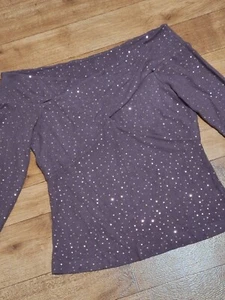 Next Sequin Purple Rose Gold Off the Shoulder Party Jumper UK 14 EU 42 USA 10 - Picture 1 of 15