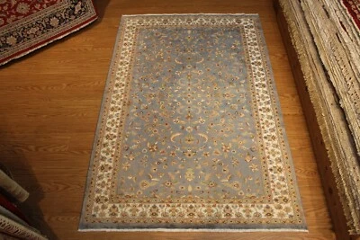 ALFOMBRA DE LANA HECHA A MANO 8' X 5', COLOR AZUL DISEÑO FLORAL TRADICIONAL 5x8 pies anudada Foto 1 de 4