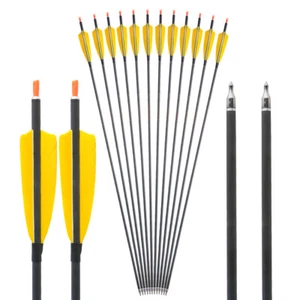6/12pc 33" Carbon Arrows SP400 Turkey Feather Recurve CompoundBow Hunting Target - Picture 1 of 46