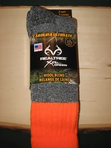 REALTREE 2 PAIR MID-WEIGHT mid-calf- MERINO WOOL BLEND- made in USA 50%off - Picture 1 of 4