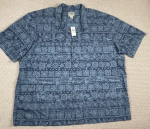 Camicia uomo LL Bean nuova con etichette taglia 3XL hawaiana colletto ad anello tribale paisley bottoni blu - Foto 1 di 8