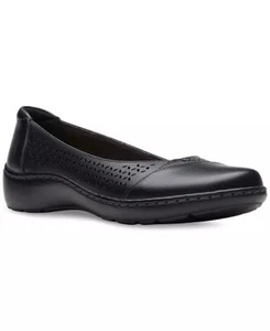 NEW • Clarks • Womens Cora Iris Black Womens Leather Casual  Shoes 7.5W Flats  - Picture 1 of 17