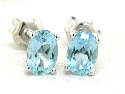 Aquamarin Ohrstecker 585 Weißgold 14Kt Gold 2 natürliche facettierte Aquamarine - Bild 1 von 3