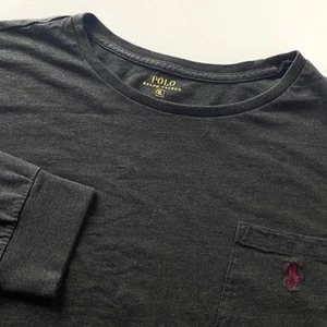 Polo Ralph Lauren Shirt Mens XL Long Sleeve Pocket Maroon Pony Casual Black Gray - Picture 1 of 8