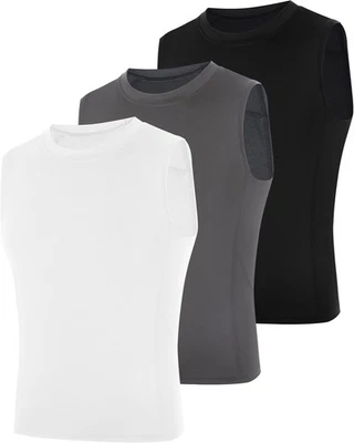 Camisa de compressão masculina sem mangas, juvenil X-Grande, pacote com 3 - preto + cinza + branco  - Imagem 1 de 4