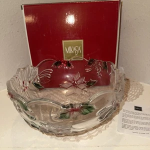 Mikasa Holiday Bloom Poinsettia servizio cristallo ciotola Natale Germania nuovo - Foto 1 di 12