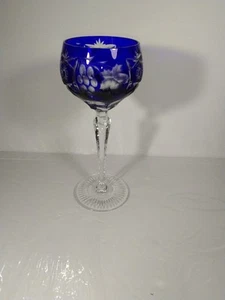 Verre à vin vintage Nachtmann raisin cristal jarre bleu cobalt coupé à effacer 8" - Photo 1/9