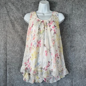 Tendenze Italy geblümt 100% Seide Rüschen ärmellos Top Gr. M Fee romantisch - Bild 1 von 11