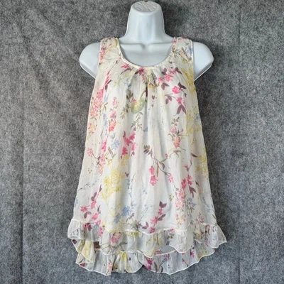 Tendenze Italy Floral 100% Silk Ruffle Sleeveless Top Size M Fairy Romantic - Image 1 of 4