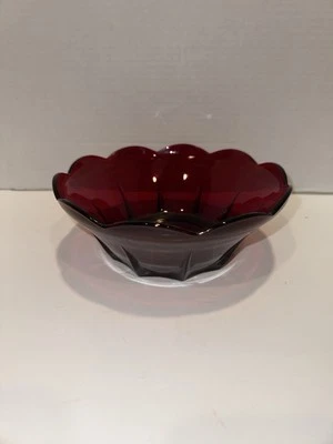 Anchor Hocking Retro Ruby Red Oyster Glass 8 1/4" Scalloped Salad Serving Bowl - Image 1 of 4