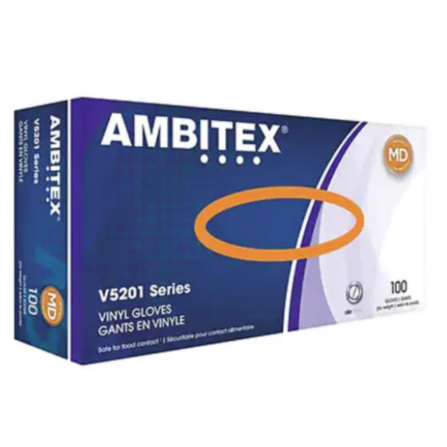 Ambitex V5201 Series Latex Free Clear Vinyl Gloves, Medium, 100/Box - VMD5201